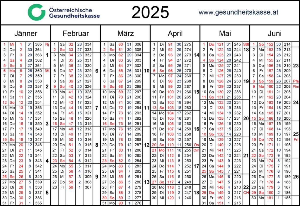 Beitragskalender 2025 - Österreichische Gesundheitskasse